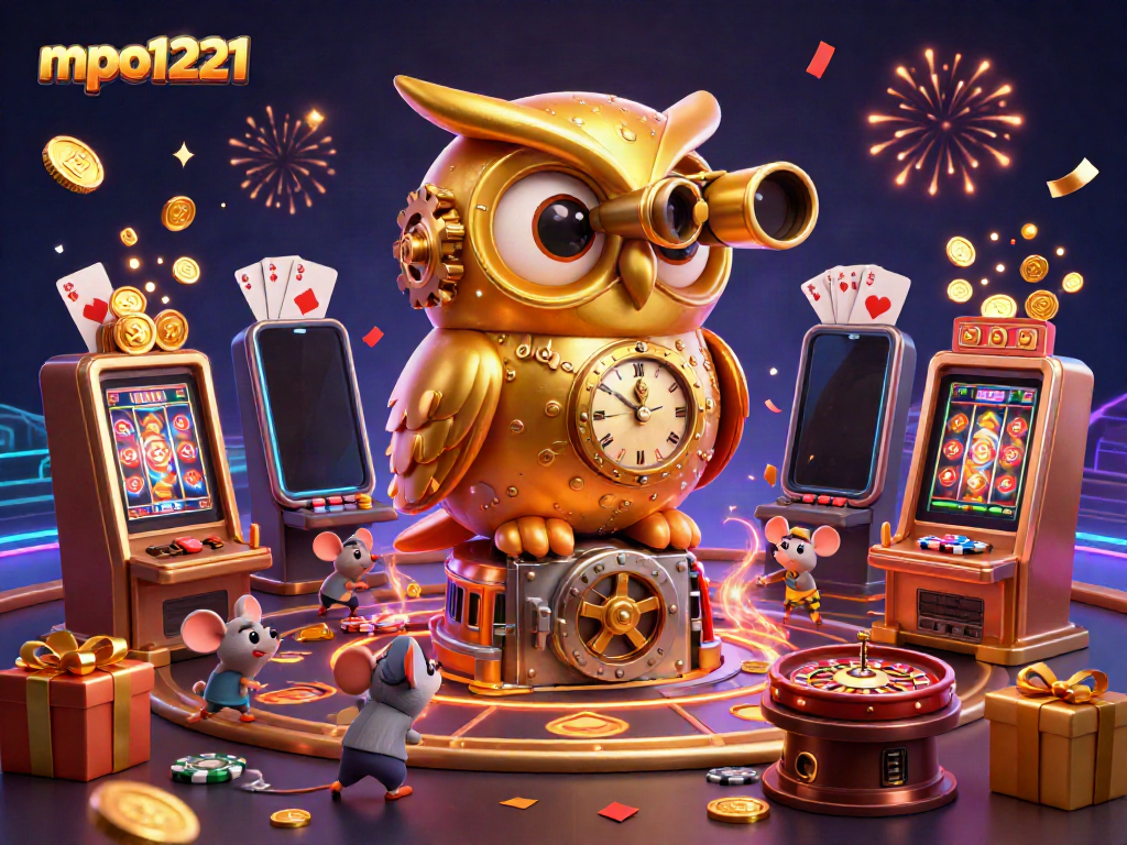 Engage with mpo1221 through an animated 3D illustration showcasing casino fun and gaming excitement.