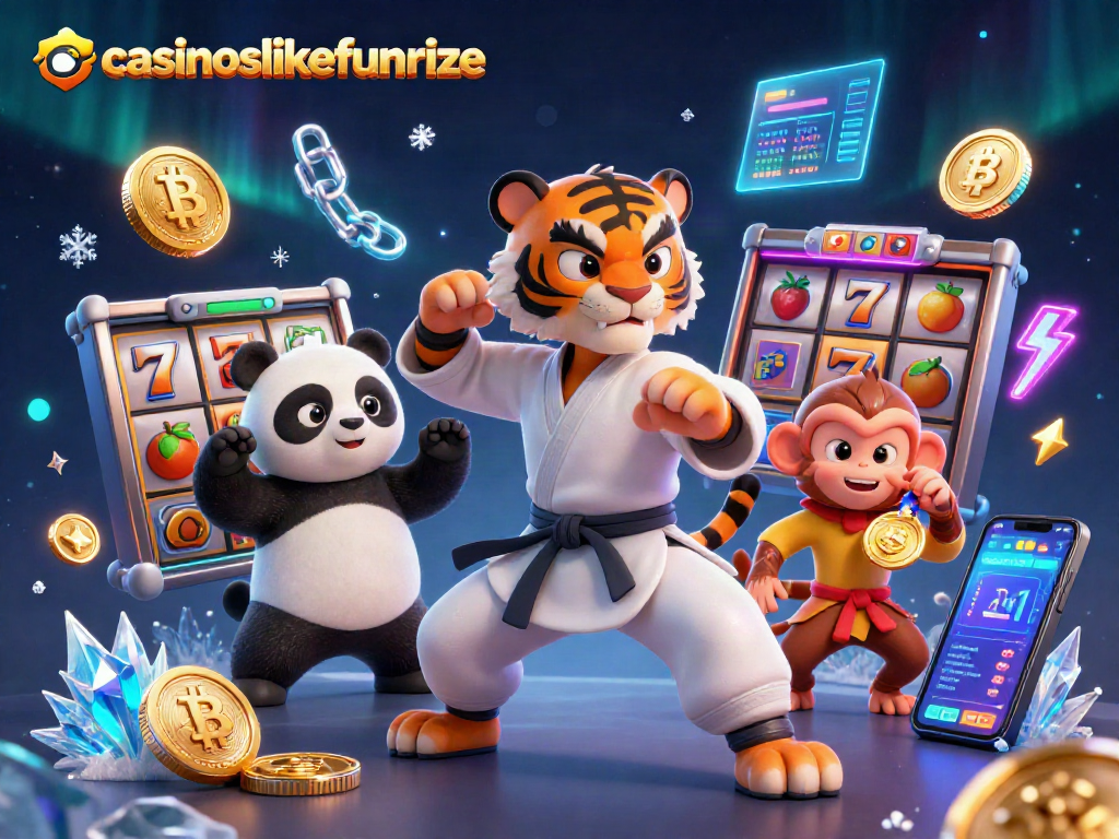 Experience casinoslikefunrize with a lively scene of vibrant characters and colorful game elements.