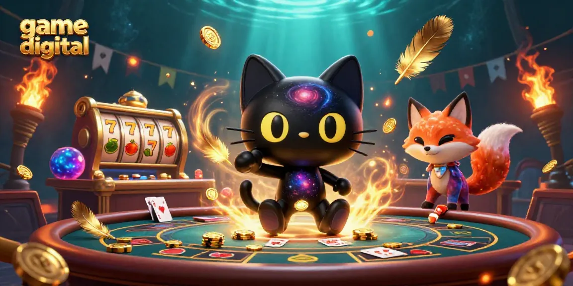 Experience the thrill of game digital action with an energized cosmic casino scene featuring the black hole cat and nebula fox.