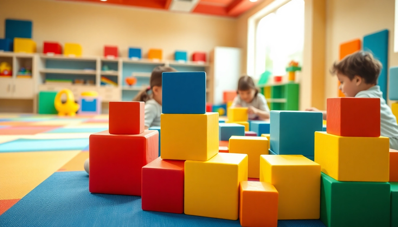 Find out more about kids having fun building with giant foam blocks in a colorful playroom.